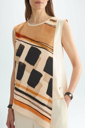 Beige/Multicolor T-Shirts And Tops Purificacion Garci Mosaicubo Print Crepe Jersey Straight-Fit T-Shirt Women - Image 2