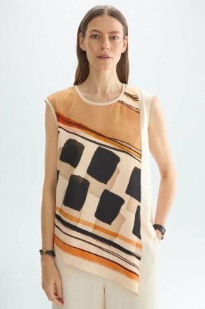 Beige/Multicolor T-Shirts And Tops Purificacion Garci Mosaicubo Print Crepe Jersey Straight-Fit T-Shirt Women