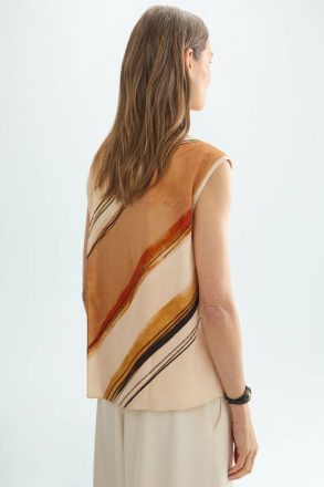 Beige/Multicolor T-Shirts And Tops Purificacion Garci Mosaicubo Print Crepe Jersey Straight-Fit T-Shirt Women - Image 3