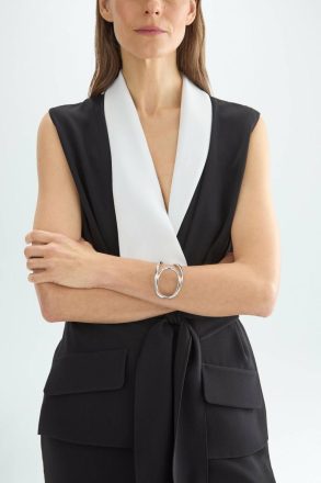 Black/Ivory Women Purificacion Garci Two-Piece Effect Crepe Fitted Jumpsuit Dresses - Image 4