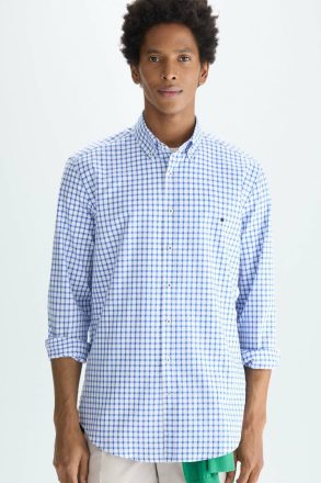Blue/White Purificacion Garci Windowpane Check Twill Shirt Shirts Men