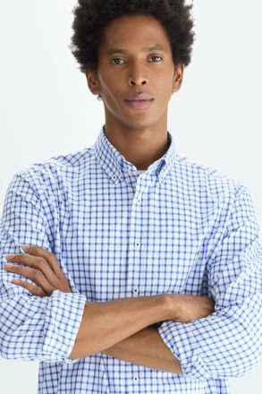 Blue/White Purificacion Garci Windowpane Check Twill Shirt Shirts Men - Image 4