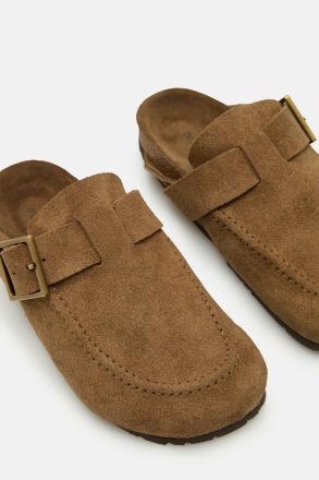 Brown Women Sandals Purificacion Garci Suede Flat Shoes - Image 3