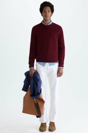 Burgundy Textured Pima Cotton Sweater Purificacion Garci Men Sweatshirts - Image 4