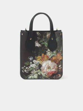 Cambridge Satchel The Mini Tote - Black Saffiano With Flowers In A Vase Women Tote Bags