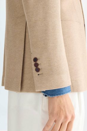Camel Cotton Textured Knit Relaxed Fit Blazer Purificacion Garci Men Suits And Blazers - Image 2