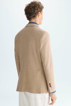 Camel Cotton Textured Knit Relaxed Fit Blazer Purificacion Garci Men Suits And Blazers - Image 3