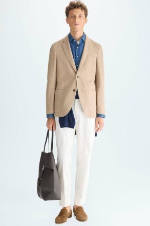Camel Cotton Textured Knit Relaxed Fit Blazer Purificacion Garci Men Suits And Blazers - Image 4
