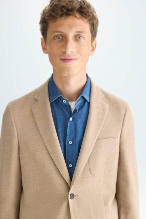 Camel Cotton Textured Knit Relaxed Fit Blazer Purificacion Garci Men Suits And Blazers - Image 5