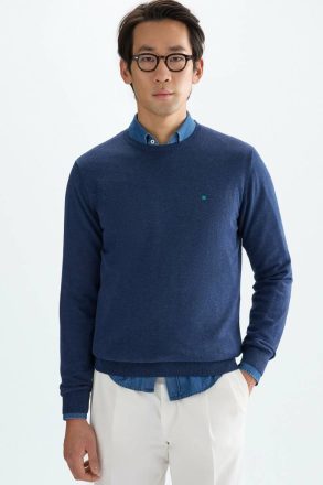 Cotton Crew-Neck Sweater Purificacion Garci Knitwear Men Navy