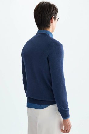 Cotton Crew-Neck Sweater Purificacion Garci Knitwear Men Navy - Image 3