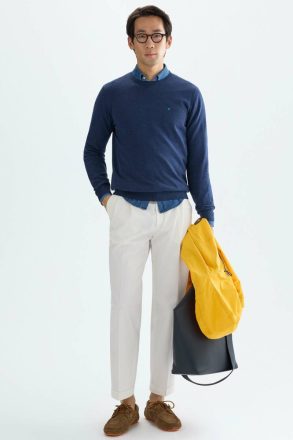 Cotton Crew-Neck Sweater Purificacion Garci Knitwear Men Navy - Image 4
