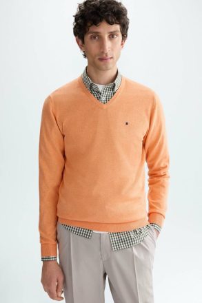 Cotton V-Neck Sweater Orange Sweatshirts Men Purificacion Garci