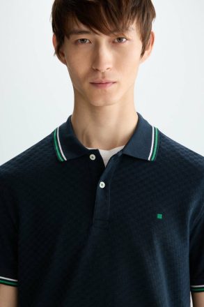 Cube-Shaped Textured Polo Shirt Polo Shirts Purificacion Garci Navy Men - Image 2