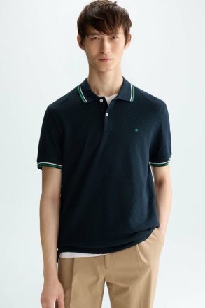 Cube-Shaped Textured Polo Shirt Polo Shirts Purificacion Garci Navy Men