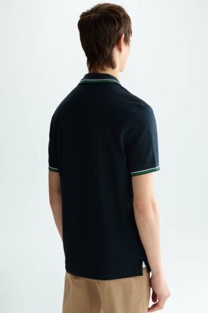 Cube-Shaped Textured Polo Shirt Polo Shirts Purificacion Garci Navy Men - Image 3