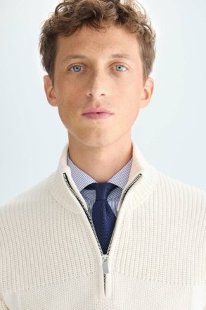 Cube Textured Cotton Half-Zip Sweater Sweatshirts Men Ecru Purificacion Garci - Image 2
