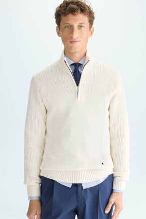Cube Textured Cotton Half-Zip Sweater Sweatshirts Men Ecru Purificacion Garci