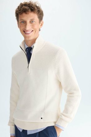Cube Textured Cotton Half-Zip Sweater Sweatshirts Men Ecru Purificacion Garci - Image 5