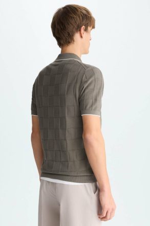 Cubes Textured Knit Polo Shirt Polo Shirts Men Purificacion Garci Khaki - Image 3