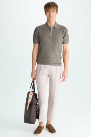 Cubes Textured Knit Polo Shirt Polo Shirts Men Purificacion Garci Khaki - Image 4