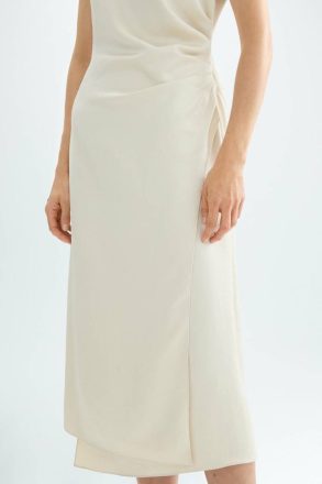 Dresses Ecru Women Draped Satin Crepe Fitted Midi Dress Purificacion Garci - Image 2