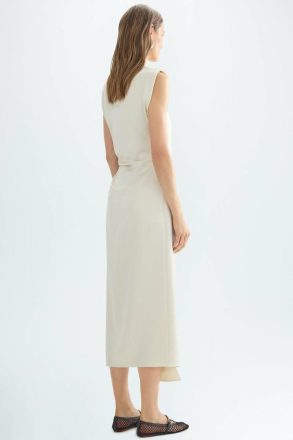 Dresses Ecru Women Draped Satin Crepe Fitted Midi Dress Purificacion Garci - Image 3