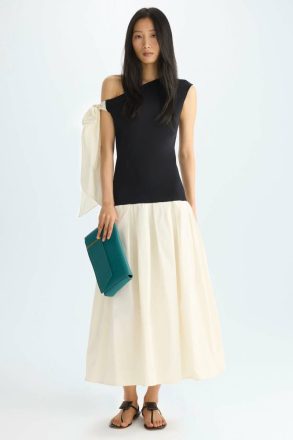 Dresses Women Purificacion Garci Stretch Knit Taffeta Asymmetric Midi Dress Black/Ivory - Image 4