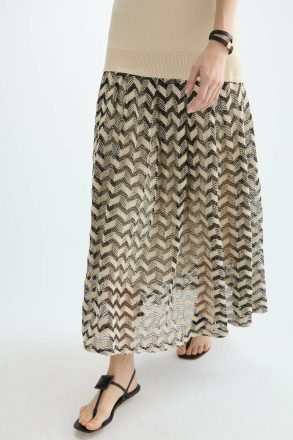 Ecru/Black Purificacion Garci Zigzag Combined Knit Fitted Midi Dress Women Dresses - Image 2