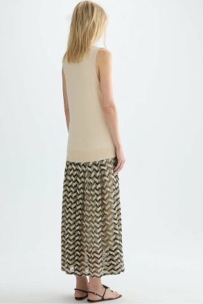 Ecru/Black Purificacion Garci Zigzag Combined Knit Fitted Midi Dress Women Dresses - Image 3