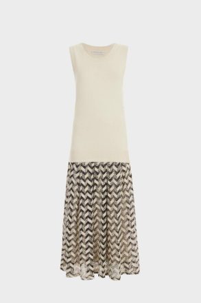 Ecru/Black Purificacion Garci Zigzag Combined Knit Fitted Midi Dress Women Dresses - Image 5