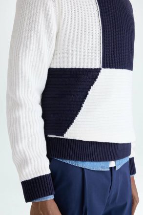 Ecru Geometric Textured Cotton Sweater Men Purificacion Garci Knitwear - Image 2