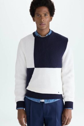 Ecru Geometric Textured Cotton Sweater Men Purificacion Garci Knitwear