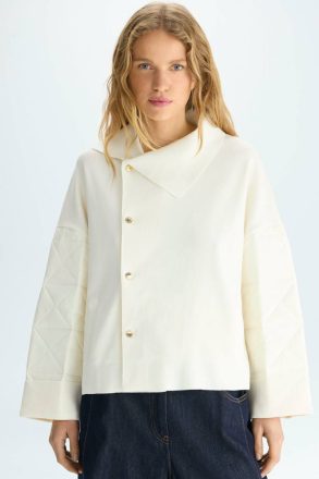 Ecru Jackets Women Origami-Quilted Nylon Stretch Knit Wrap Jacket Purificacion Garci