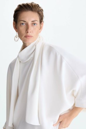 Ecru Shirts Purificacion Garci Women Crepe Oversize Blouse With Scarf - Image 3
