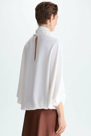 Ecru Shirts Purificacion Garci Women Crepe Oversize Blouse With Scarf - Image 4