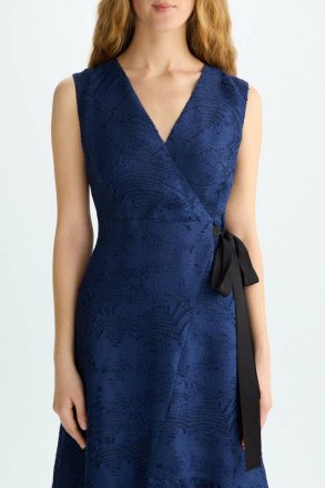 Evening Women Navy Purificacion Garci Ruffled-Hem Fil Coupé Fitted Midi Dress - Image 3