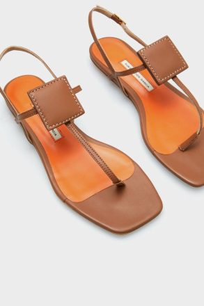 Flats Women Domino Flat Leather Sandals Purificacion Garci Brown - Image 3