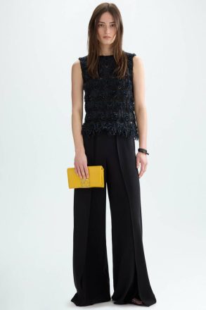 Fringed Pointelle Knit Paper Thread Straight-Fit Top Black T-Shirts And Tops Purificacion Garci Women - Image 4