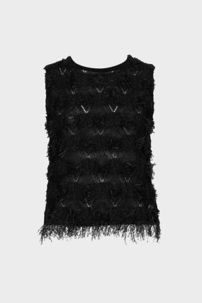Fringed Pointelle Knit Paper Thread Straight-Fit Top Black T-Shirts And Tops Purificacion Garci Women - Image 5