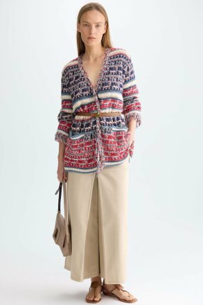 Fringed Striped Woven Straight-Fit Cardigan Jackets Women Purificacion Garci Navy/Red/Ecru - Image 4