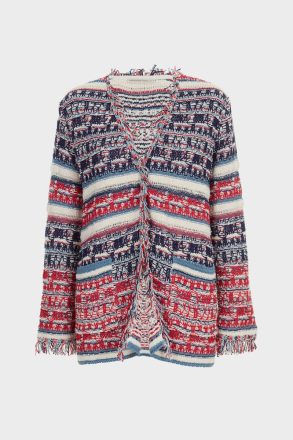 Fringed Striped Woven Straight-Fit Cardigan Jackets Women Purificacion Garci Navy/Red/Ecru - Image 5