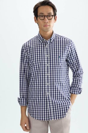Gingham Check Poplin Shirt Shirts Purificacion Garci Ink Blue/White Men