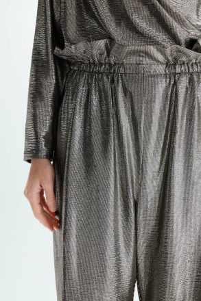 Gold/Black Purificacion Garci Women Trousers Metallic Wide-Leg Pyjama-Style Trousers - Image 2