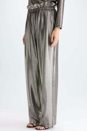 Gold/Black Purificacion Garci Women Trousers Metallic Wide-Leg Pyjama-Style Trousers