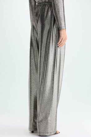 Gold/Black Purificacion Garci Women Trousers Metallic Wide-Leg Pyjama-Style Trousers - Image 3