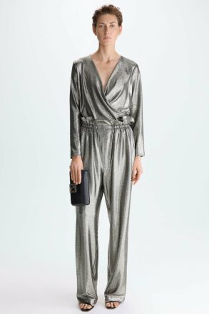 Gold/Black Purificacion Garci Women Trousers Metallic Wide-Leg Pyjama-Style Trousers - Image 4
