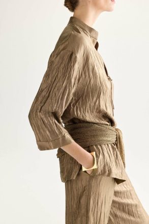Gold Purificacion Garci Evening Metallic Crinkle Oversize Blouse Women - Image 2