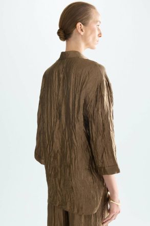 Gold Purificacion Garci Evening Metallic Crinkle Oversize Blouse Women - Image 3