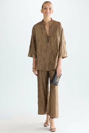 Gold Purificacion Garci Evening Metallic Crinkle Oversize Blouse Women - Image 4